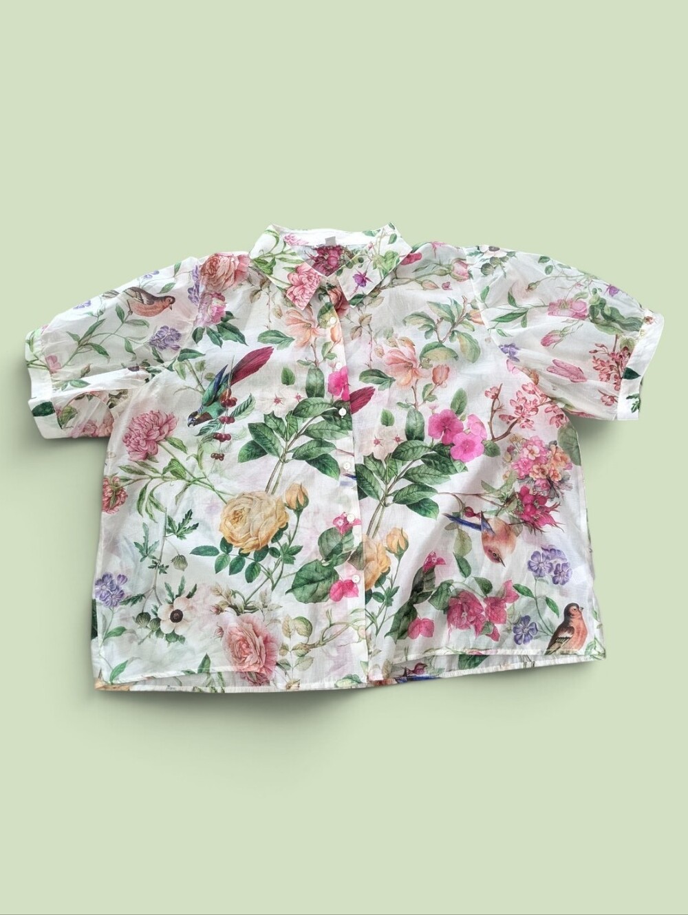 Cato Plus Size 22/24W Womens Floral Botanical Puff Sleeve Chiffon Top Blouse